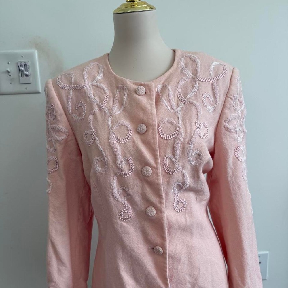 Vintage John Meyer Pink Embroidered Jacket & Scarf Set | Size 16 - Picture 4 of 8